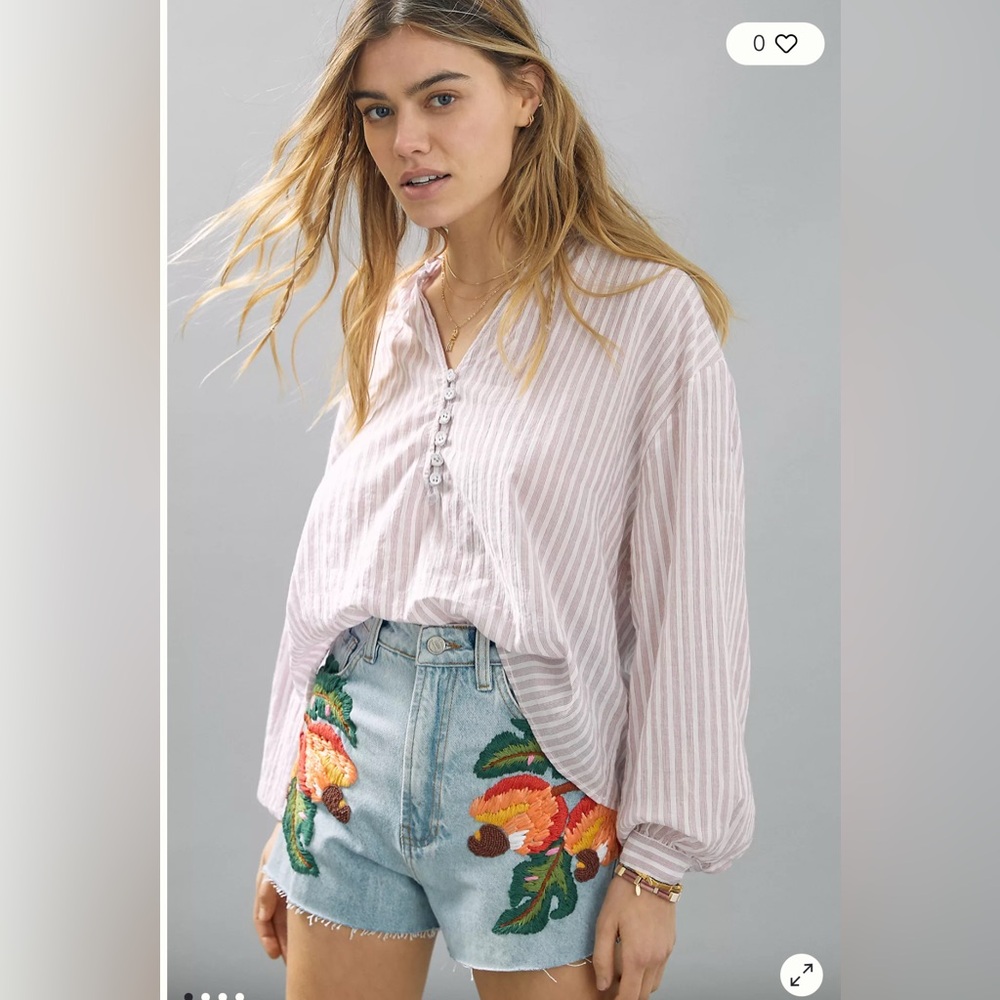 Farm Rio Ultra High-Rise Embroidered Denim Shorts